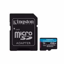 Kingston Technology Scheda microSDXC Canvas Go Plus Gen4 200MB/s A2 U3 V30 da 256 GB + adattatore, 256 GB, MicroSD, Classe 10 ...