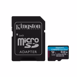 Kingston Technology Scheda microSDXC Canvas Go Plus Gen4 200MB/s A2 U3 V30 da 512 GB + adattatore, 512 GB, MicroSD, Classe 10 ...
