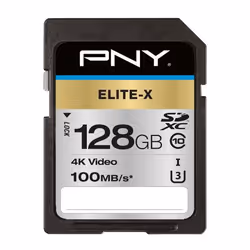 PNY Elite-X, 128 GB, SDXC, Classe 10, UHS-I, 100 MB/s, Class 3 (U3)