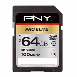PNY PRO Elite, 64 GB, SDXC, Classe 10, UHS-I, 100 MB/s, Class 3 (U3)