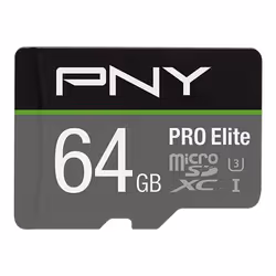 PNY PRO Elite, 64 GB, MicroSDXC, Classe 10, UHS-I, Class 3 (U3), Nero, Grigio