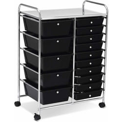 Costway - Carrello con 15 Cassetti Impilabili, Carrello di Stoccaggio con Ruote, Carello Portaoggetti per Casa e Ufficio, 62,5 x 37 x 87 cm (Nero)