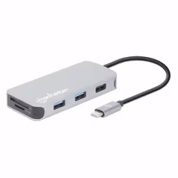 Manhattan 130615, Cablato, USB 3.2 Gen 1 (3.1 Gen 1) Type-C, 100 W, 10,100,1000 Mbit/s, Alluminio, MicroSD (TransFlash)