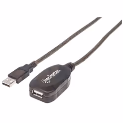Manhattan 152365, 15 m, USB A, USB A, USB 2.0, Maschio/Femmina, Argento