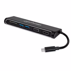 Manhattan 152631, Cablato, USB 3.2 Gen 1 (3.1 Gen 1) Type-C, Nero, SD, Alluminio, RoHS, CE, FCC, WEEE