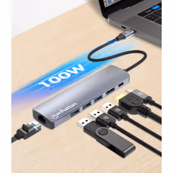 Manhattan 153959 replicatore di porte e docking station per laptop Cablato USB 3.2 Gen 1 (3.1 Gen 1) Type-C Argento - Vista aggiuntiva 7
