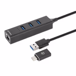 Manhattan 180894, USB 3.2 Gen 1 (3.1 Gen 1) Type-A + Type-C, RJ-45, USB 3.2 Gen 1 (3.1 Gen 1) Type-A, 5000 Mbit/s, Nero, Allu ...