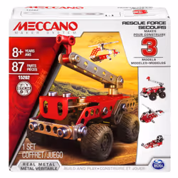 Meccano - Multimodello da 3, Veicoli di Soccorso, kit di costruzioni con 87 pezzi - dagli 8 anni, Set per costruzione multipl ...