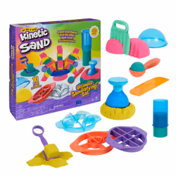 Kinetic Sand Set Ultimate Sandisfying, 907 g di sabbia da gioco rosa, gialla e verde acqua, 10 formine e attrezzi, giocattoli ...