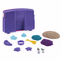 Kinetic Sand , set di gioco Castello della sirena, 934 g di sabbia da gioco Shimmer (viola neon, verde acqua luccicante e sabbia della spiaggia), sabbiera pieghevole riutilizzabile e attrezzi, giocattoli sensoriali per bambini da 3 anni in su - Vista aggiuntiva 8