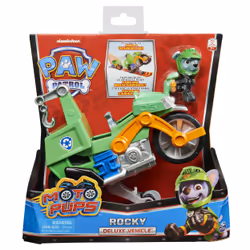 PAW Patrol , veicolo Moto Pups di Rocky, motocicletta con motore a retrocarica e personaggio, per bambini dai 3 anni in su