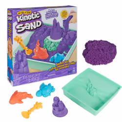 Kinetic Sand , Playset Castelli di Sabbia Viola, Sabbia Cinetica con Vaschetta, Sabbia Magica, Sabbia Viola 454gr, 3 Formine ...