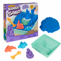 Kinetic Sand , Playset Castelli di Sabbia Blu, Sabbia Cinetica con Vaschetta, Sabbia Magica, Sabbia Blu 454gr, 3 Formine Incl ...