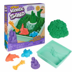 Kinetic Sand , Playset Castelli di Sabbia Verde, Sabbia Cinetica con Vaschetta, Sabbia Magica, Sabbia Verde 454gr, 3 Formine ...