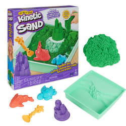 Kinetic Sand , Playset Castelli di Sabbia Verde, Sabbia Cinetica con Vaschetta, Sabbia Magica, Sabbia Verde 454gr, 3 Formine Incluse, Giocattoli per Bambini e Bambine, 3+ anni