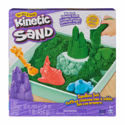 Kinetic Sand , Playset Castelli di Sabbia Verde, Sabbia Cinetica con Vaschetta, Sabbia Magica, Sabbia Verde 454gr, 3 Formine Incluse, Giocattoli per Bambini e Bambine, 3+ anni - Vista aggiuntiva 7