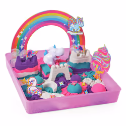 Kinetic Sand , set di gioco Regno degli unicorni con 907 g di scintillante e 8 attrezzi, realizzata con vera sabbia, sabbia per giocare, giocattoli sensoriali per bambini dai 3 anni in su