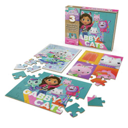 Games Gabby's Dollhouse, 3 houten puzzels, 24-delige legpuzzel met houten opbergdoos, kinderpuzzels, voor kleuters vanaf 3 jr