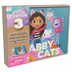 Games Gabby's Dollhouse, 3 houten puzzels, 24-delige legpuzzel met houten opbergdoos, kinderpuzzels, voor kleuters vanaf 3 jr - Vista aggiuntiva 4