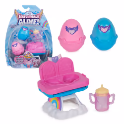 Hatchimals Alive, confezione con due uova che si schiudono con l’acqua e seggiolone, giocattoli per bambine e bambini dai 3 anni in su