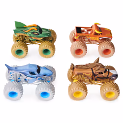 Monster Jam , confezione da 4 Land vs. Sea (Grave Digger, Max-D, Megalodon e Pirate's Curse), veicoli die-cast in scala 1:64 - Vista aggiuntiva 2