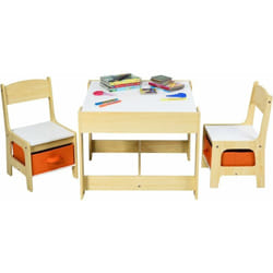 Set Tavoli per Bambini in Legno - Tavolino Bambini, Sgabelli, Lavagna Cassetti e Contenitore, Scrivania Tavolino Multiuso, Beige - Costway
