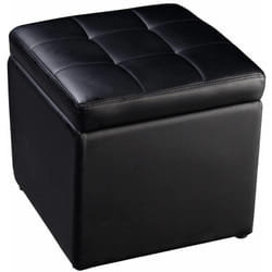 Sgabello con Vano Portaoggetti, Poggiapiedi in pu, capacità di Carico Fino a 300 kg, 40 x 40 x 40 cm (Nero)