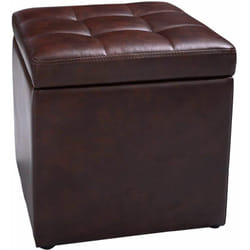 Sgabello con Vano Portaoggetti Poggiapiedi in pu, capacità di Carico Fino a 300 kg, 40 x 40 x 40 cm (Marrone)