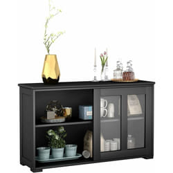 COSTWAY Armadietto da Cucina Mobile Laterale Multiuso con Ante Scorrevoli, in MDF e Vetro, 106,5 x 33 x 62,5 cm (Nero)
