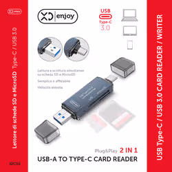 XD Enjoy XDC311 lettore di schede USB 3.0 Type-A/Type-C Grigio - Vista aggiuntiva 3