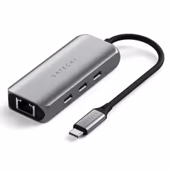 Satechi ST-H3C25EM, USB tipo-C, RJ-45, USB tipo-C, 10000 Mbit/s, Grigio, Alluminio, Cavo tondo