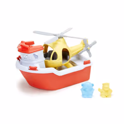 Green Toys Rescue Boat & Helicopter, Barca per vasca, Bambino/Bambina, 2 anno/i, Plastica, Blu, Rosso, Bianco, Giallo