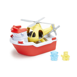 Green Toys Rescue Boat & Helicopter Barca per vasca Blu, Rosso, Bianco, Giallo