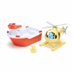 Green Toys Rescue Boat & Helicopter Barca per vasca Blu, Rosso, Bianco, Giallo