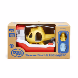 Green Toys Rescue Boat & Helicopter Barca per vasca Blu, Rosso, Bianco, Giallo