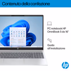 HP OmniBook 5 LaptopAI 16-af1006nlx Intel Core Ultra 7 255U 40,6 cm (16") 2K 32 GB LPDDR5x-SDRAM Wi-Fi 6 (802.11ax) Windows 11 Home AI PC Argento - Vista aggiuntiva 6