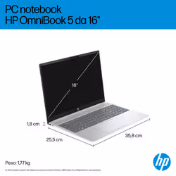 HP OmniBook 5 LaptopAI 16-af1008nlx Intel Core Ultra 5 225U 40,6 cm (16") 2K 16 GB LPDDR5x-SDRAM Wi-Fi 6 (802.11ax) Windows 11 Home AI PC Argento - Vista aggiuntiva 7