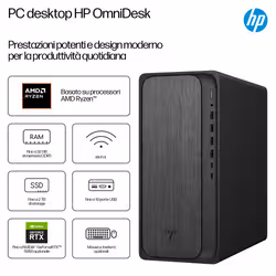 HP OmniDesk Desktop M02-0044nl PC AMD Ryzen™ 5 8500G 8 GB DDR5-SDRAM Windows 11 Home Tower - Vista aggiuntiva 3