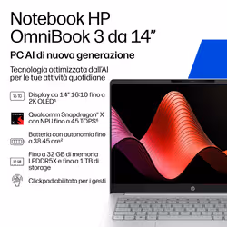 HP DV2B9EA Notebook Snapdragon X1-26-100 14 pollici 8 GB RAM 512 GB SSD 2K Windows 11 Home Grigio, Argento - Vista aggiuntiva 2