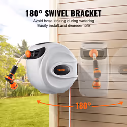 VEVOR Avvolgitubo Automatico per lIrrigazione Lunghezza Bloccabile 20m Diametro Tubo 12mm, Rullo Avvolgitubo Automatico Retrattile Fissaggio a Parete