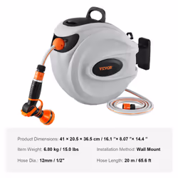 VEVOR Avvolgitubo Automatico per lIrrigazione Lunghezza Bloccabile 20m Diametro Tubo 12mm, Rullo Avvolgitubo Automatico Retrattile Fissaggio a Parete - Vista aggiuntiva 6