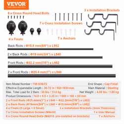 Bastone per Tende Doppio Bastone per Tende Estensibile 92 - 183 cm Terminali Rotondi Carico max. 13,6 kg ca., Asta per Tende da Interno Lunghezza - Vista aggiuntiva 6