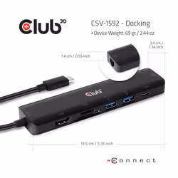 CLUB3D CSV-1592 replicatore di porte e docking station per laptop USB 3.2 Gen 1 (3.1 Gen 1) Type-C Nero - Vista aggiuntiva 4