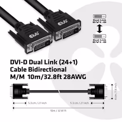 CLUB3D DVI-D DUAL LINK (24+1) CABLE BI DIRECTIONAL M/M 10m 32.8 ft 28AWG Nero - Vista aggiuntiva 4