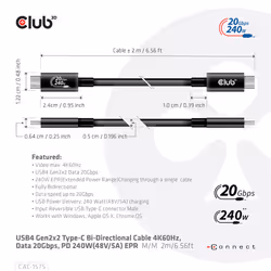 CLUB3D CAC-1575 cavo USB USB4 Gen 2x2 2 m USB C Nero - Vista aggiuntiva 7