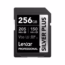 Lexar Professional SILVER PLUS, 256 GB, SDXC, Classe 3, UHS-I, 205 MB/s, 150 MB/s
