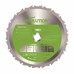 La lama multiuso FURY 210 mm TCT consente alle seghe Evolution di tagliare facilmente acciaio, alluminio, plastica e legno (p ...