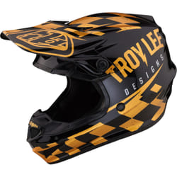 Troy Lee Designs SE4 Polyacrylite Race Shop MIPS Casco da motocross, nero-oro, dimensione L per uomo