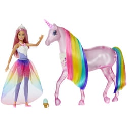 Barbie Dreamtopia Playset con Bambola e Unicorno Grande Che Si Illumina con Chioma da Pettinare, Giocattolo per Bambini 3+ Anni, FXT26