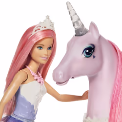 Barbie Dreamtopia Playset con Bambola e Unicorno Grande Che Si Illumina con Chioma da Pettinare, Giocattolo per Bambini 3+ Anni, FXT26 - Vista aggiuntiva 5